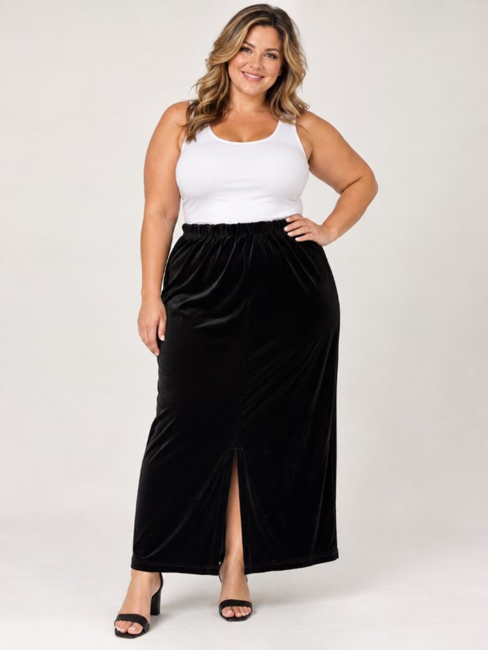 Designs by Bryant Black Velvet Maxi Skirt 18/20 Retro Front Slit